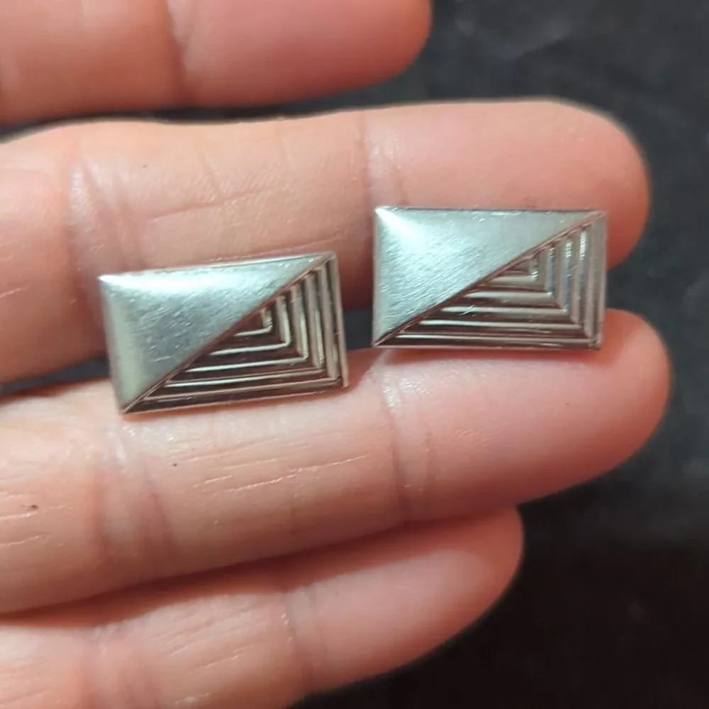 2 pr Vintage Swank faux‎ pearl square Shaped Silver Tone Cuff Links
